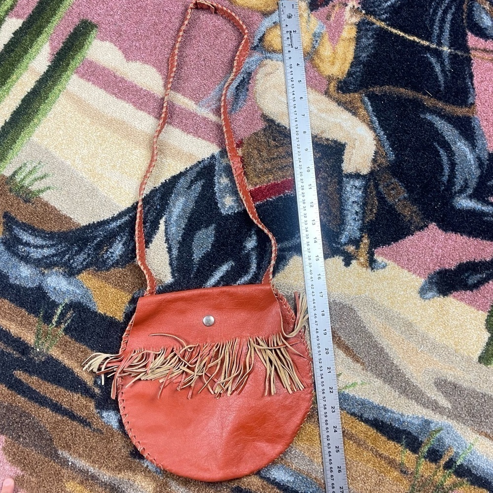Vintage Leather Orange Bag with Fringe and Snap Closure - Picture 10 of 11